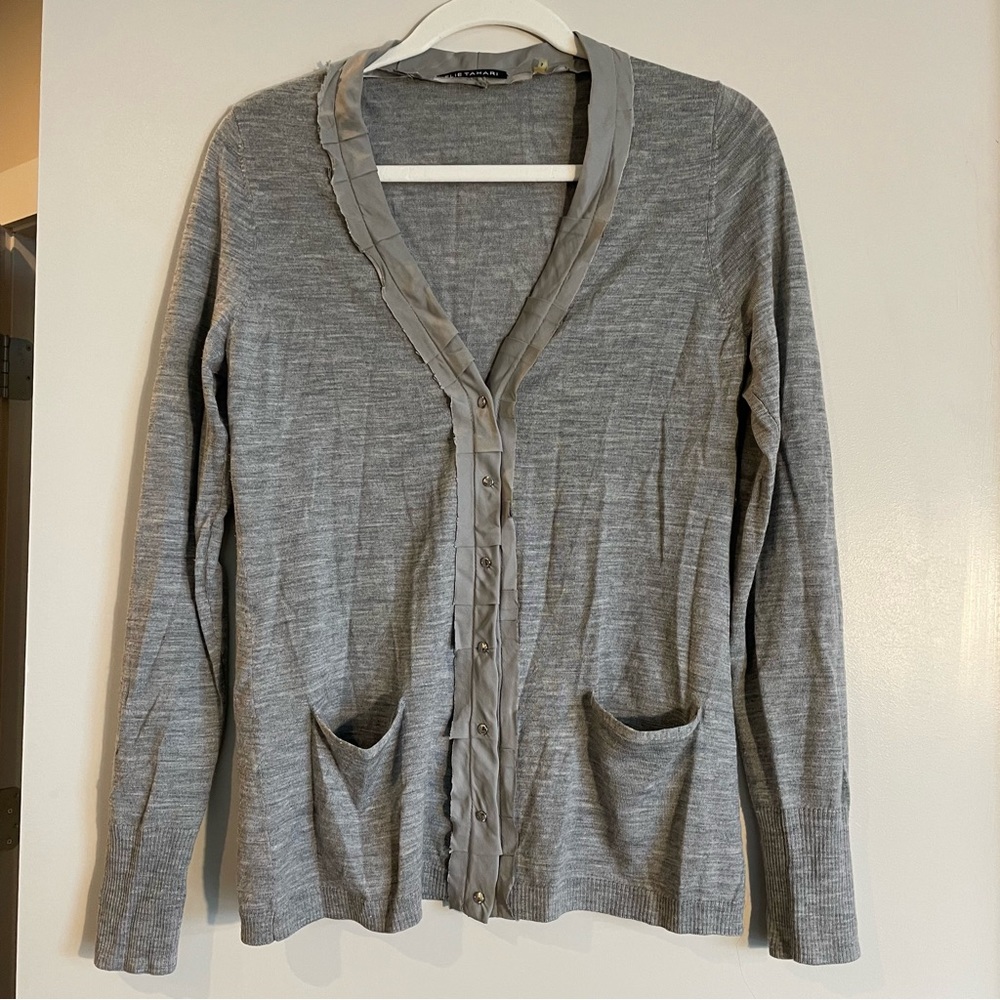 Elie Tahari Vintage Silk Cardigan Gray Size Small